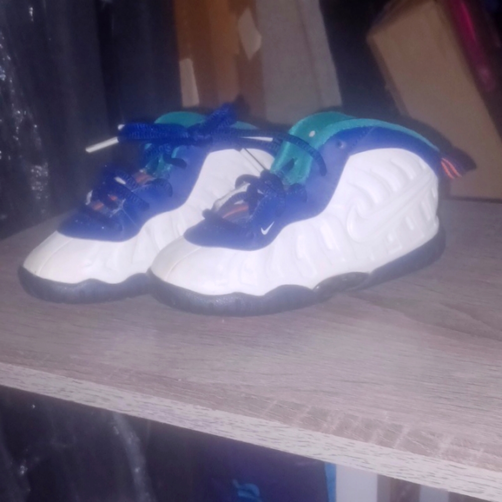 Nike Air Foamposite Little Posite PRO (TD) Sz 8C Toddler White Blue 843769 404
